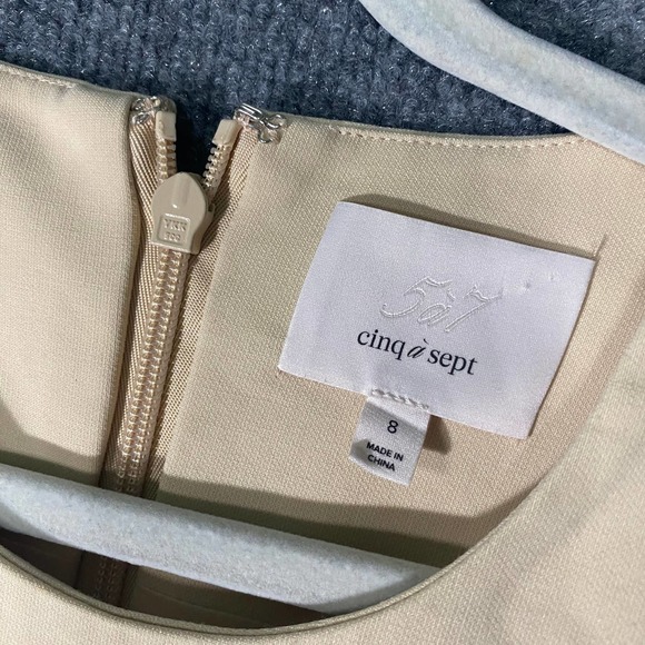 Cinq A Sept Midi Dress 8 Medium Beige Sand Sleeveless Piper Ruffle Asymmetrical - Picture 8 of 13